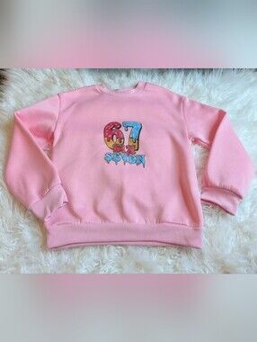 Size 8-10 Girls 6-7 Pink Graphic Pullover Sweatshirt 67 Print Trending